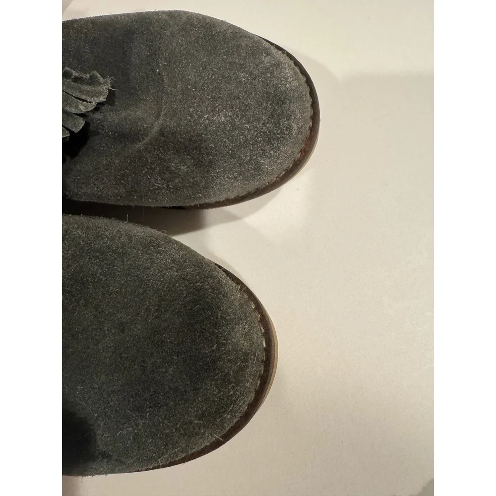 Coolway Gray Suede Fringe‎ Ankle Boots Womens Flat Boho Booties Charcoal 7